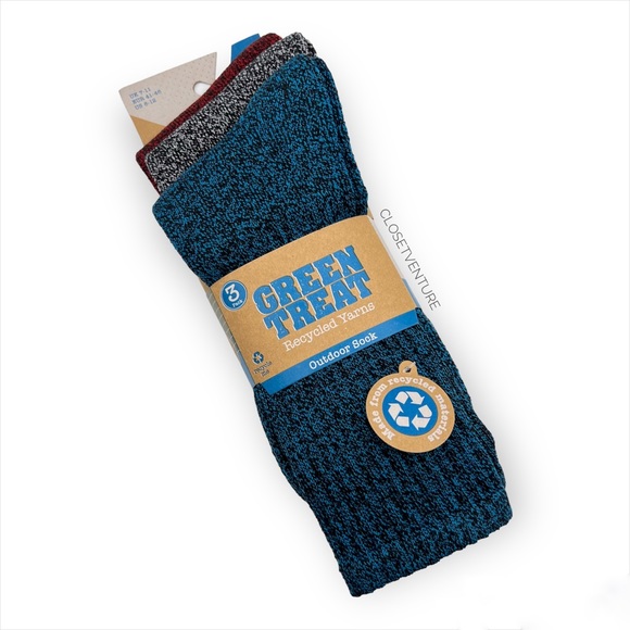 Green Treat Other - Green Treat Recycled Yarns Blue Grey Red 3 Pairs Outdoor Socks Men’s 8-12